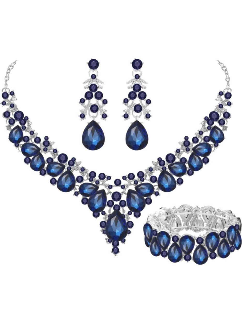 Elegant Bridal Jewelry Set - Teardrop Crystal Necklace, Earrings & Bracelet for